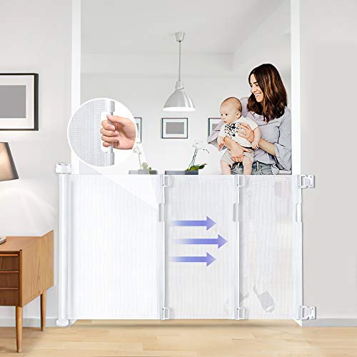 OTTOLIVES Barrera Seguridad Niños Escalera, Retráctil puertas de seguridad para niños, 0 cm-140 cm * 85 cm Puerta Seguridad Bebé Extensibles, para escaleras Pasillos Pasillos (blanco)