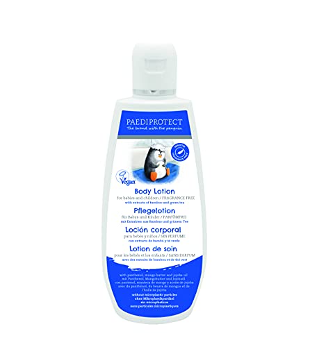 PAEDIPROTECT Loción Hidratante Corporal para bebés y niños 200 ml, Crema hidratante, locion de cuidado con pantenol, locion hidratante con aceite de jojoba y manteca de mango, para la piel sensible