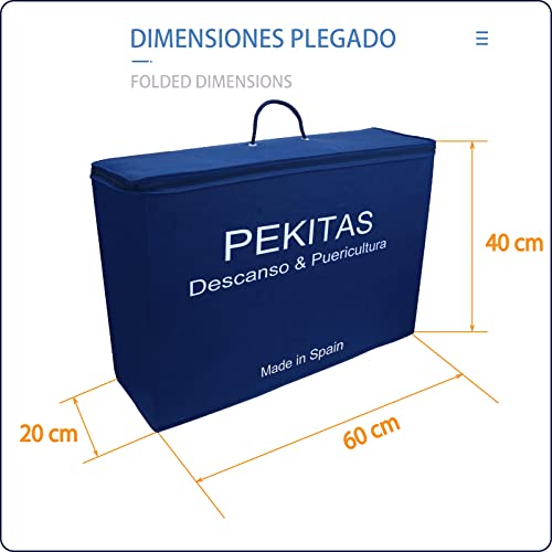 PEKITAS Colchón De Viaje Plegable 60x120 cm Altura 6 cm Incluye Bolsa Transporte Bebé Cuna Funda Lavable Transpirable Estampado Globo Verdes