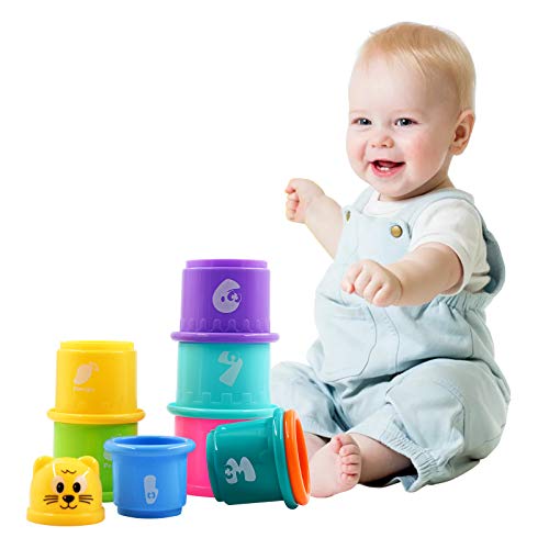 PHYLES Cubos apilables, Juguete de Taza apilable, Torre apilable para niños, Juguetes de Arena para bebés para clasificar y apilar Juegos（9 Piezas）