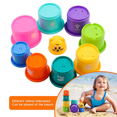 PHYLES Cubos apilables, Juguete de Taza apilable, Torre apilable para niños, Juguetes de Arena para bebés para clasificar y apilar Juegos（9 Piezas）