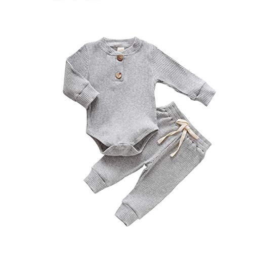 Pijamas para bebés recién Nacidos, Pantalones de Mameluco de Manga Larga, Trajes para bebés, Acanalados, a Rayas, Otoño Invierno, Ropa de Abrigo (18-24 Meses,Gris)