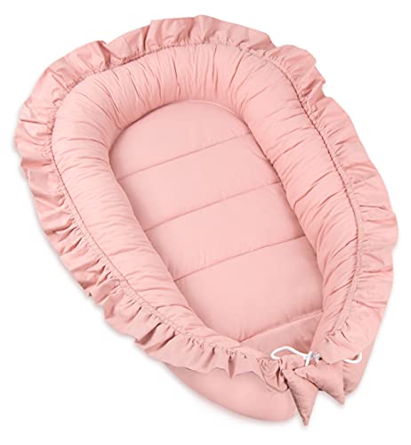 PIMKO Nido de bebé con Volantes Recién Cunas Nido para bebés Reductor de Cuna 100% Algodón babynest (Rosa con Volante)