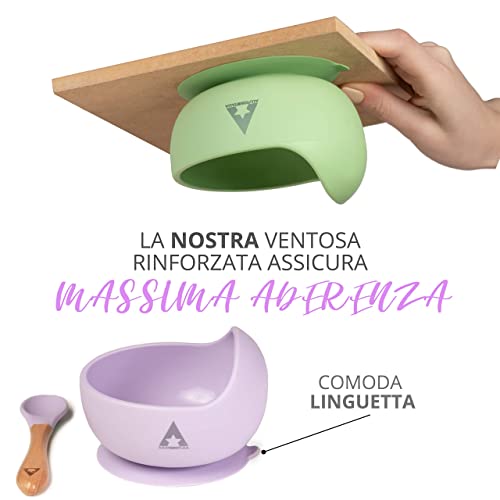 Plato de Papá Noel con ventosa para niños, primera infancia, novedad de segunda generación, plato de silicona para microondas, cuchara ergonómica de madera para bebé, antivuelco, inodoro violeta