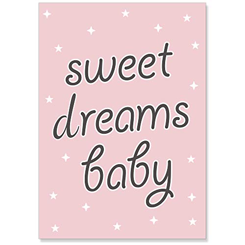 PREMYO Cuadros Infantiles para Habitación Niña - Láminas Decorativas para Enmarcar - 4 Póster Luna Estrella Rosa A4