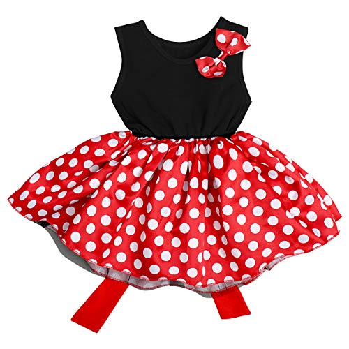 Princesa Disfraz de Minnie para Bebé Niña Navidad de los Lunares del Vestido del Tutú de Tul Cumpleaños Fantasía Infantiles Vestido Carnaval Bautizo Ballet Baile con Diadema Rojo + Negro 01 2-3 Años