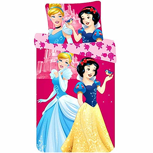 Princesas Disney Blancanieves y Cenicienta Juego de cama de algodón para niña, 90 x 140 cm, funda de almohada 40 x 55 cm