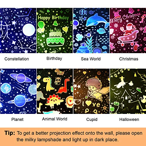 Proyector Estrellas Bebé Lámpara Proyector Infantil Luz Nocturna con 8 películas 4 Música 7 Modos y Control Remoto, 360° Rotación, para Niños y Bebés Navidad, Cumpleaños, Habitación, Regalos, Juguetes