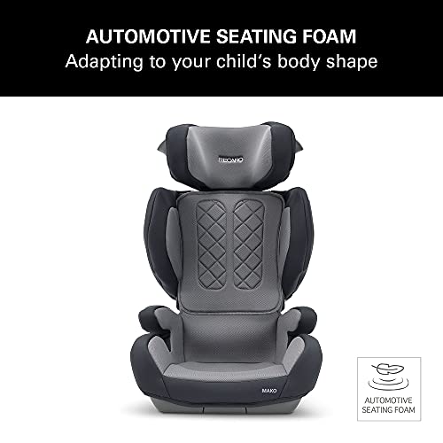 Recaro Kids Mako Silla de Coche (100-150cm), 3,5-12 años, Reposacabeza ajustable, i-Size, ASP (Proteccion lateral avanzada), Conectores ISOFIX, Carbon Black, Negro y Gris