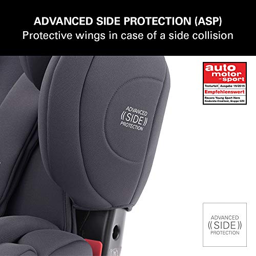 Recaro Kids, Young Sport Hero, Silla de Coche para Niños (9-36 Kg), Grupo 1-2-3, Confort y Seguridad, Instalación Universal, Reclinable, Sistema de Seguridad Patentado Hero, Core Simply Grey (Gris)