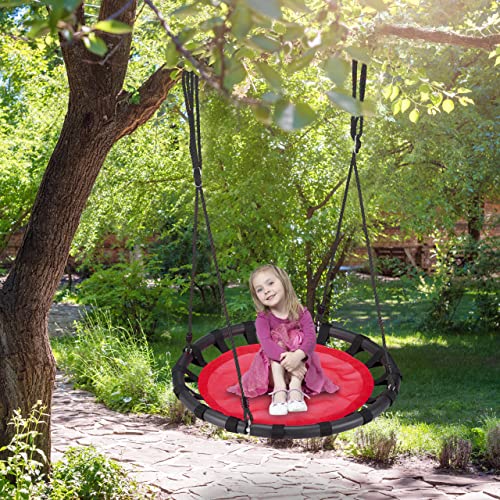 relaxdays Columpio Jardín Nido de Altura Ajustable para Niños y Adultos, hasta 100 kg, Rojo, ø 80 cm