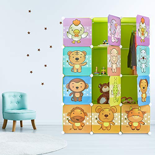 Relaxdays Estantería Infantil Modular con Animales, Verde, 145 X 110,5 X 46.5 Cm