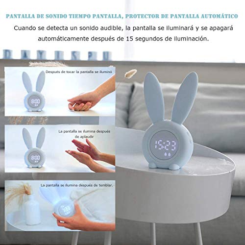 Reloj Despertador de Conejo, Conejito Animal Lindo mesita de Noche con lámpara de luz Nocturna 6 música Interesante Función de Cuenta Regresiva, Regalo para niños niños Estudiantes