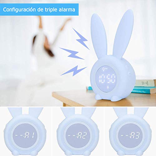 Reloj Despertador de Conejo, Conejito Animal Lindo mesita de Noche con lámpara de luz Nocturna 6 música Interesante Función de Cuenta Regresiva, Regalo para niños niños Estudiantes