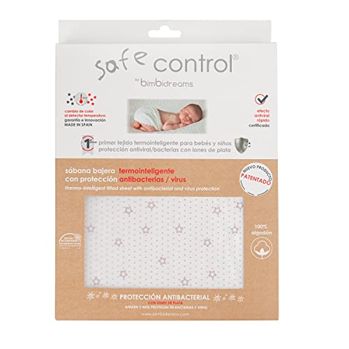 Sábana Bajera Termointeligente Safe Control - Cambia de Color cuando el Bebé tiene Fiebre - Sábana para Bebé Medida Carrito 40 x 80 cm - Neutraliza Virus y Bacterias - BimbiDreams