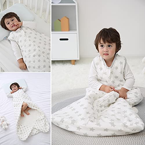 Saco de dormir de invierno y otoño para bebé, sin mangas, unisex, saco exterior con aislamiento térmico de 2,5 tog (130 cm, 3-6 años), diseño de estrellas grises