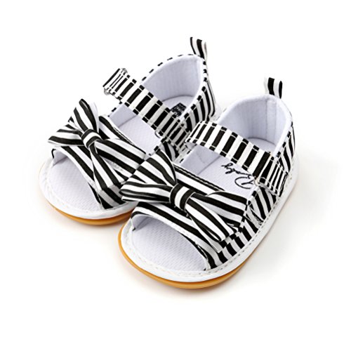 Sandalias de Bebé Niña con Bowknot, Zapatos de Verano para Infantil Pequeños con Suela Blanda (18 EU, Negro-Raya)