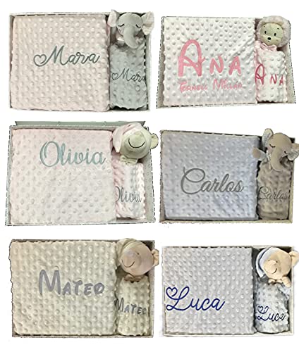 Set de Manta + Dou dou Personalizado con nombre bordado Oso Azul | Mantas bebé | Regalos para recién nacidos | Regalos Originales Baby Shower - mibebestore