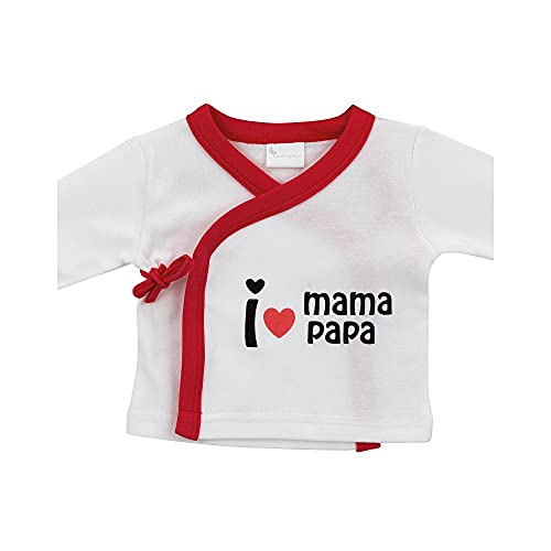 Set Regalo Primera puesta de 5 Piezas I Love Mamá Papá, Algodón Orgánico e Hipoalergénico Topitos De 0 a 6 meses aprox (Rojo)