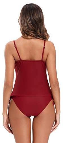 SHEKINI Mujer Bañador Split Maternity Trajes de Baño Tankini Bañadores Trajes de Baño de Talla Grande para Mujer (3XL, Vino Tinto)