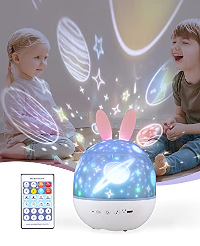 ShinePick Proyector Estrellas Infantil, 360° Rotación LED Músic Proyector Bebe Lampara con Control Remoto, con 6 Películas de Proyección, Diseño de Temporizador, para Bebés, Niños, Dormitorio, Hogar