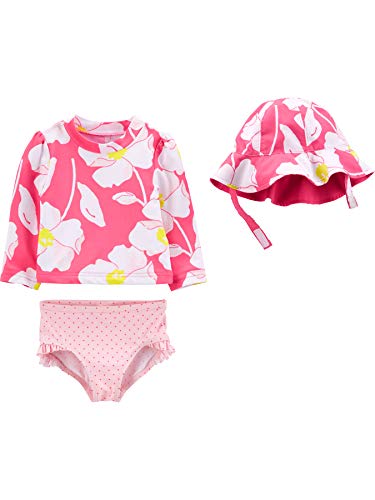 Simple Joys by Carter's 3-Piece Rashguard, Bottoms, and Hat Set Conjunto de Lycra, Rosa, Floral, 12 Meses