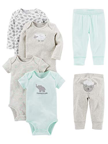 Simple Joys by Carter's - Conjunto de 6 piezas de body para bebé (manga corta y larga) y pantalones ,Gris (Gray Lamb) ,US NB (EU 56-62)