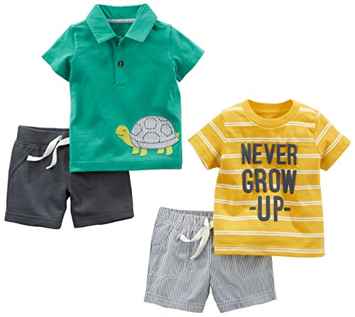 Simple Joys by Carter's - Juego de ropa de juego para niños (4 piezas) ,Yellow Stripe/Green Turtle ,6-9 Months