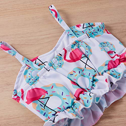 Siyova Disfraz de baño para niña con volantes, estampado de donuts flamenco con pantalones cortos de 2 piezas, completo para niña, vestido de playa, verano, vacaciones turquesa 6-12 Meses