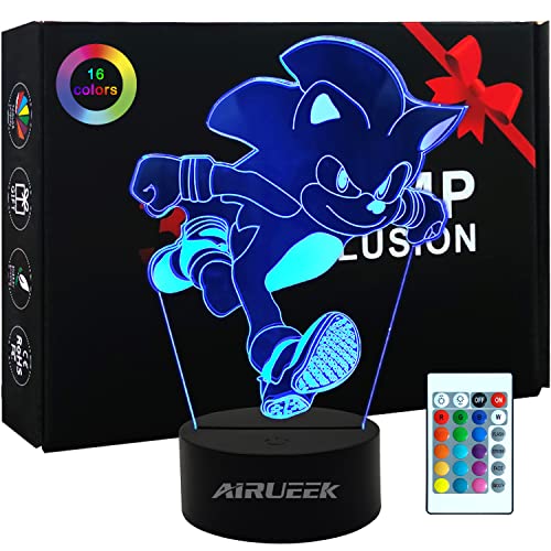 Sonic Juguete Lampara 3d Luz Nocturna Infantil-16 Variaciones De Color/1 Mando A Distancia/1 Base Negra/-DecoracióN Del Hogar Regalos De Creativo Anime Sonic Figura Lamp Para Niños Hombre