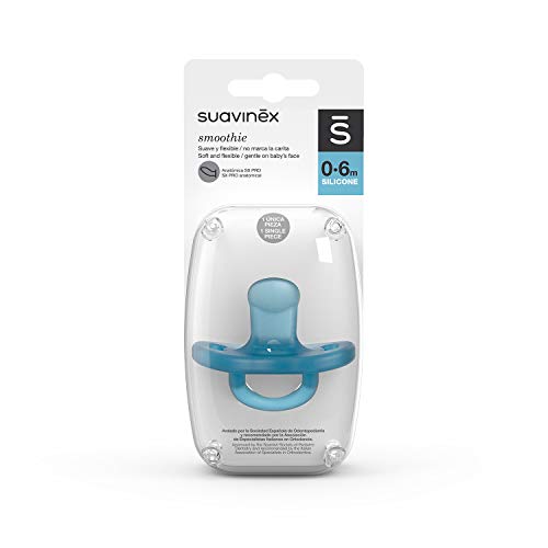 Suavinex Chupete para Dormir Todo Silicona, Para Bebés 0/6 meses, Chupete con Tetina Anatómica SX Pro, Super Blandito y Flexible, Color Azul (307246)