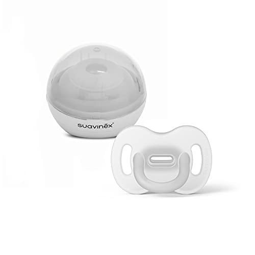 SUAVINEX Pack Chupete con Tetina Fisiológica SX Pro Todo Silicona, 0-6 meses, Esterilizador Portátil Duccio, Esteriliza en 3 min con Rayos Ultravioleta, Color Blanco