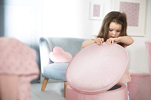 Taburete Infantil Roba con función de Almacenamiento Lil Sofa para niños y niñas, Ovalado, cómodo Asiento Infantil tapizado con Tela de Terciopelo, para habitación de niños o bebés, Color Malva