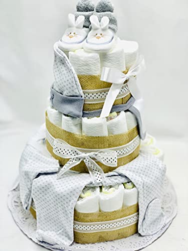 Tarta De Pañales DODOT y Conjunto Bebé 3 pisos - Regalo Original Para Recién Nacido - Incluye DEDICATORIA - Tarta Pañal Unisex Bebé Con Ropa 0-6 meses