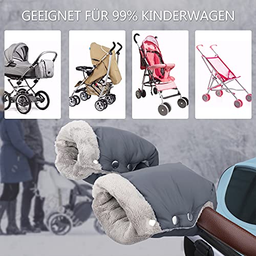 TBoonor Manoplas Carro Bebe Guantes Silla Paseo Guantes Cochecito Bebe para silla de paseo con interior de forro Prueba de Viento Bebé Guante para Todos los Cochecitos (Gris)