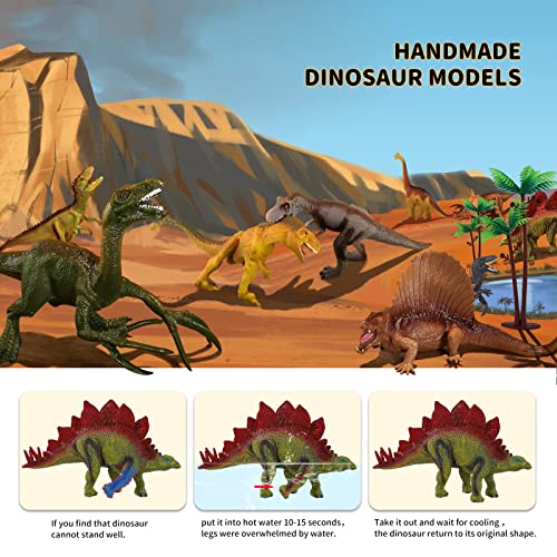 TEMI figura de dinosaurio de juguete con alfombrilla de juego y árboles, juego educativo realista de dinosaurios para crear un mundo dinosaurio incluyendo T-Rex, Triceratops, Velociraptor