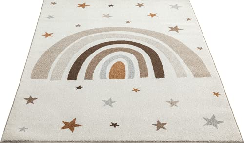 the carpet Beat Kids - Alfombra para niños Moderna, Suave, fácil de Limpiar, diseño de arcoíris, Color Crema, 120 x 170 cm