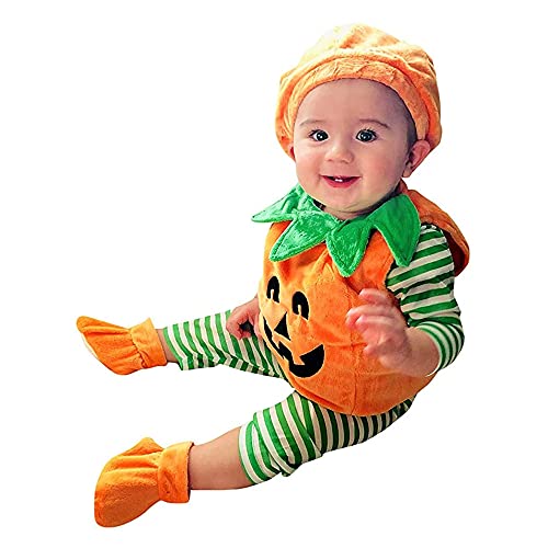 TMOYJPX Disfraz Halloween Bebe Niña Niño Calabaza Cremallera Monos / Sudadera con Capucha, Disfraces Halloween Niñas Recien Nacido (C~Chaleco+Sombrero+Zapato, 2-3 años)