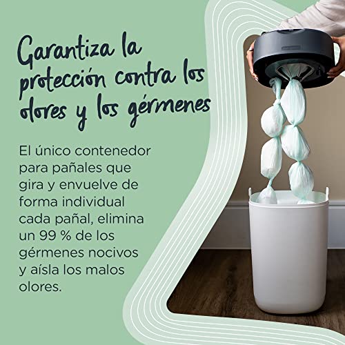 Tommee Tippee - Contenedor para Pañales Avanzado Twist and Click, Nuevo Sistema Ecológico, Incluye 1 Recambio con Película Greenfilm Antibacteriana y Sostenible, Unisex, Blanco