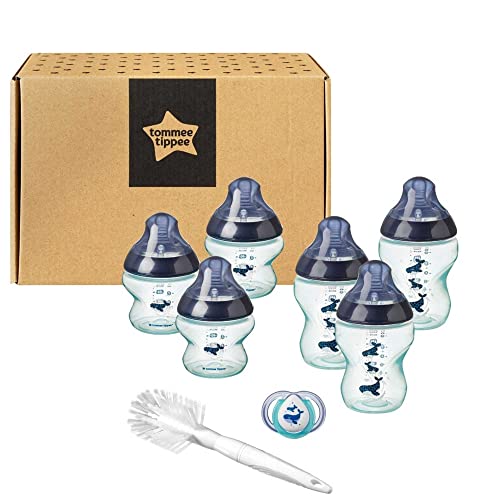 Tommee Tippee Kit de Biberones Recién Nacido Closer to Nature, Tetina en Forma de Pecho, Válvula Anticólicos, Diseño con Ballenas