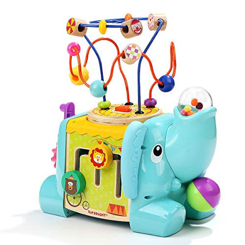 TOP BRIGHT Elefante Centro de Actividades - Cubo Interactivo de 5 Lados para Bebés de 1 año - Mesa de Actividades para Niños y Niñas - Juguete Didáctico para Desarrollo Habilidades Motoras