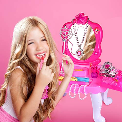 TOYANDONA 24PCS Novedad Maquillaje Mesa Juguetes Colorido Princesa Tocador Simulación Belleza Maquillaje Juguetes Juegos de rol Juguetes con luz para niños Niñas Hogar sin batería