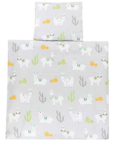 TupTam Juego de Ropa de Cama para Carrito o Cuna 4 pzs., Lama Menta Verde / Gris, 80x80 cm