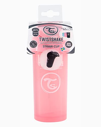 Twistshake Straw Cup Vaso de Aprendizaje para Beber con Antiderrame Boquilla con Silicona Pajita 360 ml, Taza de Entrenamiento para Sorber para Bebé, Sin BPA, 6 + Meses, Rosa Pastel