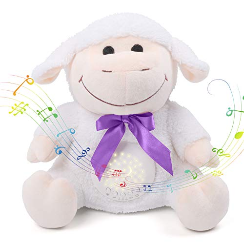 Umitive Ayuda para Dormir para Bebé, Peluche Bebés Lavable con Ruido Blanco Canciones de Cuna y Proyector de Estrellas, Oveja Peluche Musical con Temporizador Automático para Cochecitos o Cuna