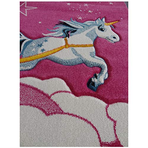 UN AMOUR DE TAPIS Alfombra infantil, 80 x 150 cm, diseño moderno, color turquesa – Pequeña alfombra infantil rosa