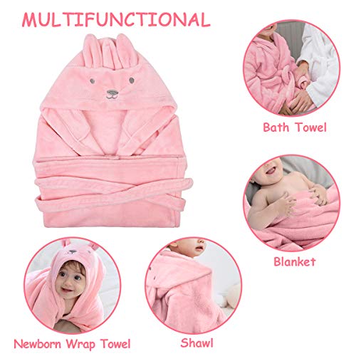 URAQT Toallas de Baño para Bebe, Albornoz Capucha para Bebe, Toalla de Bebé con Capucha y Lindas Orejas, Suave Toalla Bebe Recién Nacido para Niño y Niña, Extra Absorbente (Conejito Rosa)