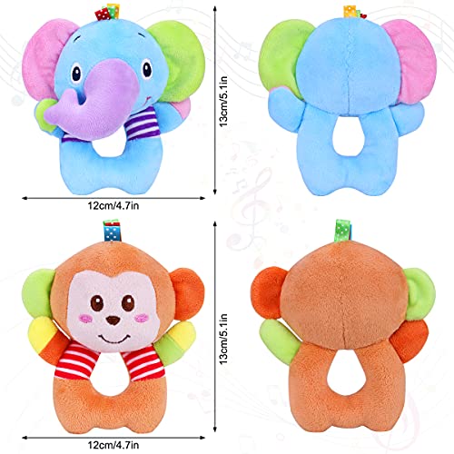 Vacoulery Sonajero de Juguete Muñeca de Peluche, 2 Piezas Peluches Suaves de Bebe Sentido Animales Felpa Juguete, Bebé Instrumento Sentido Bebé Infantil 3 6 9 12 Meses (Elefante, Mono)