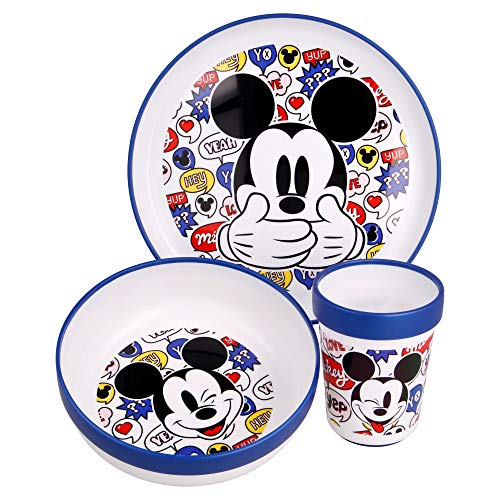 Vajilla Infantil Antideslizante Con Base De Silicona Bicolor Compuesto De Plato, Cuenco Y Vaso |It´S A Mickey Thing