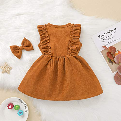 Vestidos de pana para niñas pequeñas de manga larga tutú vestido princesa falda niños primavera verano ropa, Marrón sin mangas, 2-3 Años